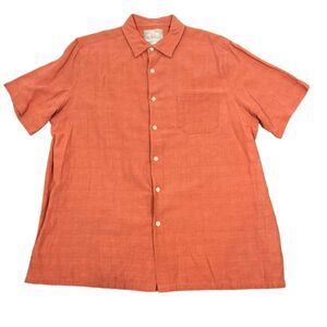 Margaritaville Men's Silk Linen Blend Button Front Shirt Rusty Salmon Size XL
